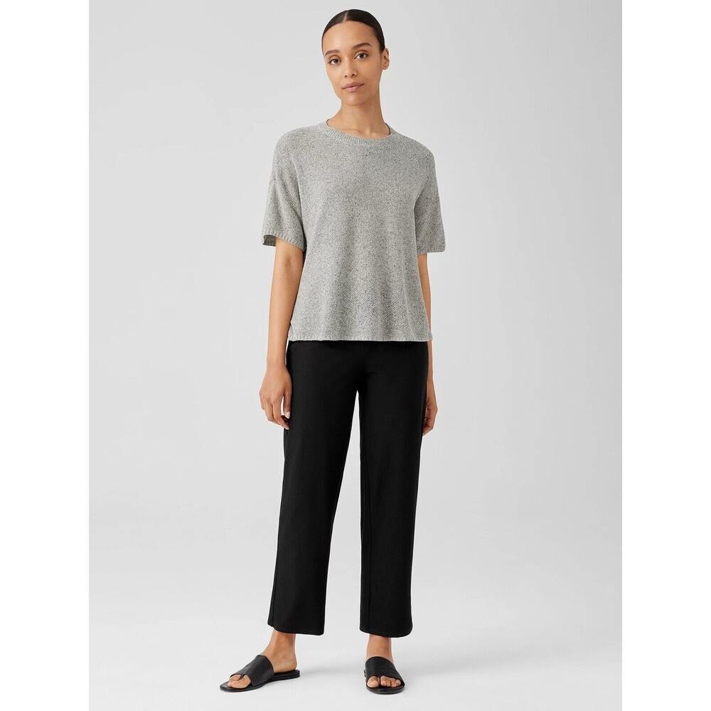 Eileen Fisher PL Petite ankle Pants Trousers Black Elastic Pull On